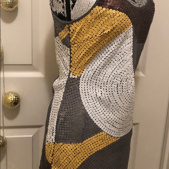 MINI DRESS 60’s Retro Inspired SEQUINS in Yellow White Brown Silver - Picture 6 of 12